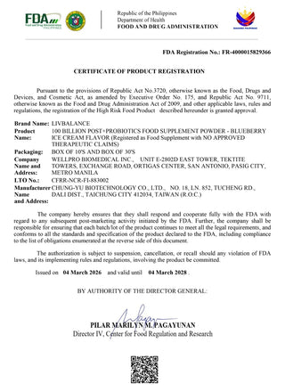 FDA Certificate - 100 Billion Probiotics 1