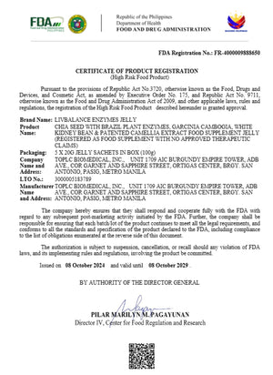 FDA Certificate - Enzymes Jelly