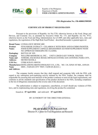 FDA Certificate - MenoCare