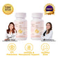 LivBalance Collagen NMN + Women's Formula - two bottles (60 capsules) with recommendations and benefit icons for UTI prevention, intimate and menopausal support, and youthful glow